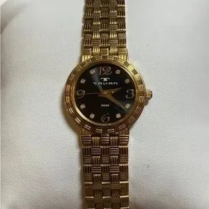 Tauan | Accessories | Tauan Gold Tone Band Black Face Swiss 
